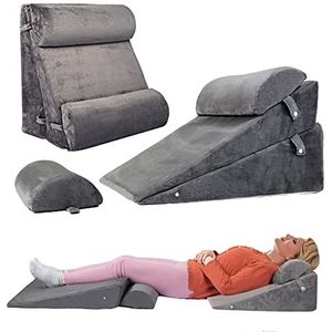 WDBBYL 4 stuks verstelbare bedwigkussen, slaapsteunset, 100% traagschuim voor herstel na een operatie, rugpijn in de nek, beenpijn, zure reflux en GERD, zittend lezen (grijs)