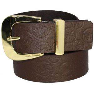 Michael Kors Mk Western Signature Logo Chocolade Bruin Lederen Riem Gouden Gesp Maat Large