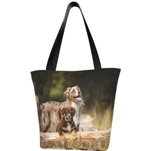 BeNtli Schoudertas, canvas draagtas grote tas vrouwen casual handtas herbruikbare boodschappentassen, Australische herdershonden Aussie bruine honden, zoals afgebeeld, Eén maat
