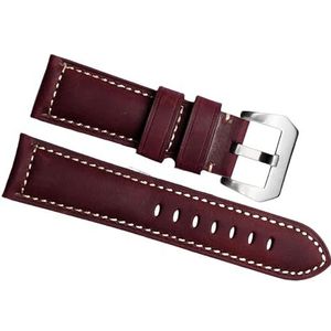dayeer Echt Koeienhuid Lederen Horlogeband voor Panerai PAM111 441 Retro Man Horlogeband Polsband 20mm 22mm 24mm (Color : Wine Red Silver, Size : 24mm)