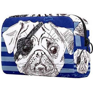 Piraat Pug Hond Reizen Make-up Tas Grote Cosmetische Tas Make-up Case Organizer Rits Pouch voor Vrouwen Meisjes