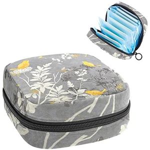 Maandverband Opbergtas, Menstruatie Cup Pouch Tampon Bag, Periode Pads Houder Organizer voor Vrouwen Meisjes, Geel Vogelzingen