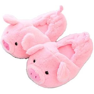 Millffy Grappige warme dierenpantoffels voor dames - harige roze varkenshuisschoenen, Roze varken met hak, 39/42 EU