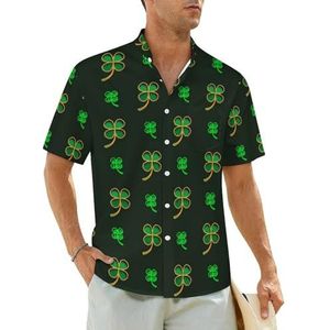 Ierse vierbladige geluksklavertjes Happy St. Patrick's Day herenoverhemden korte mouwen strandshirt Hawaiiaans shirt casual zomer T-shirt L