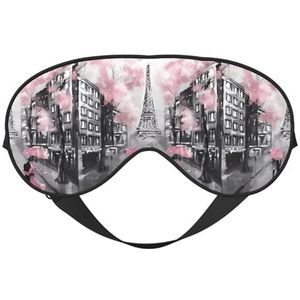 Paris Street Eiffeltoren roze bloemen unisex elastische verstelbare gesp ontwerp verduisterende slaap oogmasker voor thuis reizen yoga kantoor dutje