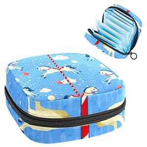 Periode Pouch Draagbare Tampon Opbergtas,Tampon Houder voor Portemonnee Vrouwelijke Product Organizer,Carrousel Paard Blauw, Meerkleurig, 4.7x6.6x6.6 in/12x17x17 cm