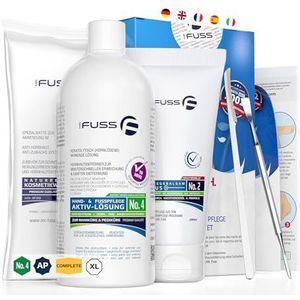 Mr. Fuss® No. 4 - Advanced Pack Complete - Groot, Nagelriemen Eelt Remover Voordeelpakket 5 stuks. Actieve oplossing Snel verzachtend - 500 ml, Balsem No. 2-200 ml, watten, bestekset