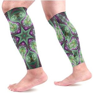 EZIOLY Fractal Mandala Sport Kalf Compressie Mouwen Been Compressie Sokken Kalf Guard voor hardlopen, Fietsen, Moederschap, Reizen, Verpleegkundigen