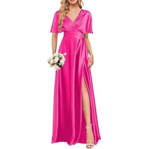 Satijnen Galajurken voor Vrouwen Zeemeermin Formele Avondbaljurken met spleet Ceremonie Jurken Plus Size, roze (hot pink), 32