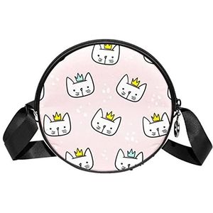 Messenger Bag Cat Princess Roze Crossbody Tas voor Dames Rond, Meerkleurig, 6.7x6.7x2.3 in, Sling Rugzakken