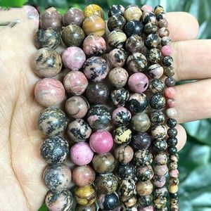 Natuursteen kralen Jaspers Amazoniet Turkoois Agaat ronde kralen voor sieraden maken Diy armband oorbellen 4/6/8/10/12 mm-zwart kant rhodoniet-8 mm-ongeveer 46 stuks