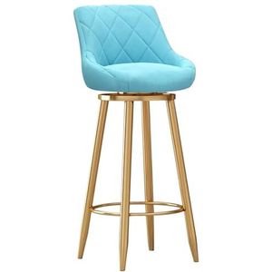 Barkrukken set van 1, toonhoogte krukken keuken eiland stoelen met rug, moderne gouden metalen voetsteun voor keukeneiland, eetkamer, café, lichtblauw, 75 cm