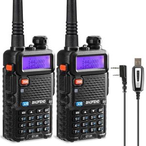 BAOFENG GT-5R Walkie Talkie, Dual-Band Radio voor 144-146/430-440 MHz, Groot Bereik met 128 Kanalen, 1800 mAh Batterij, Hoofdtelefoon, Programmeerkabel voor Kamperen, Ondersteund Door Chirp, 2 STUKS