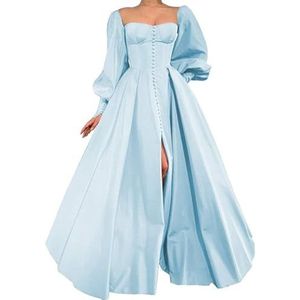 WSEYU Satijnen bruidsmeisjesjurk voor dames, met split, galajurken, plooien, cocktailjurk, grote maten, Lichtblauw, 32