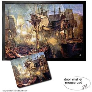 1art1 Joseph William Turner, The Battle Of Trafalgar Deurmat (70x50 cm) + Muismat (23x19 cm) Cadeauset