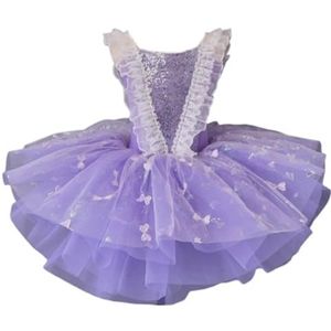Meisjes balletjurk, kwastjes pannenkoek dansvoorstelling tutu jurk strass bloemen borduurwerk kant Little Dancewear zwaan V-hals spaghettibandjes ballerina kostuum,Purper,100