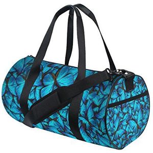 ALAZA Gym Sporttas blauw Vlinder-reis-duffel-tas voor en