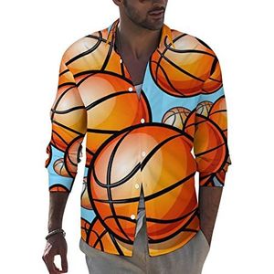 Basketbalbalshirt voor heren, button-down, lange mouwen, casual strandtops met zak, normale pasvorm