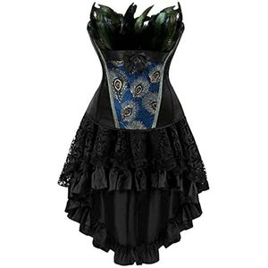 Vrouwen Korset Jurk Vintage Veren Top Gothic Bustier Lingerie Corset Burlesque Bloemen Kant Rok Set Plus Size
