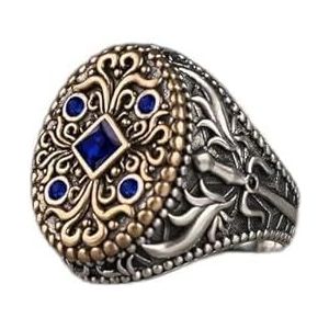 Metalen Ringen Punk Sieraden Vintage Handgemaakte Zwarte Onyx Stenen Ringen for Mannen Zilveren Kleur Carving Patroon -13,015, 11, 11