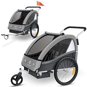 KESSER® Kinderfietskar Sport-RX 2-in-1, fietsaanhanger voor 1 tot 2 kinderen, max. 40 kg | 5-punts-veiligheidsgordel, 360 graden draaibaar voorwiel, jogger, Lichtgrijs