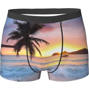 ZJYAGZX Sunrise Tropische Palm Tree Island Print Heren Zachte Boxer Shorts Viscose Trunk Pack Vochtafvoerend Heren Ondergoed, Zwart, M