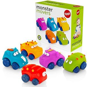 Tippi Monster Movers 5 Soft Play Baby Toy Cars - Speelgoedautoset voor 1 jaar oud - geschikt vanaf 12 maanden - 1 jaar oude jongen geschenken - speelgoed voor jongens van 1 jaar