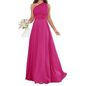 SAYNO Chiffon bruidsmeisjesjurk voor dames, voor bruiloft, avond, baljurk, plooien, cocktailjurk, grote maten, Fuchsia, 32