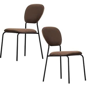 GEIRONV Fluwelen Eetkamerstoelen Set van 2, Moderne Minimalistische Huishoudstoelen Stapelbare Gestoffeerde Bijzetstoel Make-upstoel Eetstoelen (Color : Coffee, Size : 45x48.5x85cm)