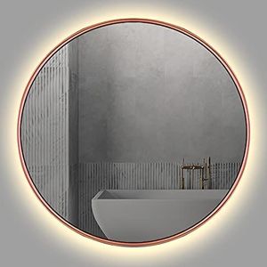 Ronde LED-badkamerspiegel - Metalen frame LED-verlichte make-upspiegel for aan de muur, aan de muur gemonteerde spiegel, IP44-geclassificeerd(Color:Rose Gold,Size:50cm-Warm Light)