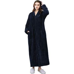 Kinloy Dames Zip Up Wafel Volledige Lengte Badjas Lichtgewicht Fleece Pluizige Badjas Luxe Badjas Gezellige Housecoat Nachtkleding, marineblauw, L