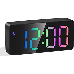 Bonkshire Regenboogkleurige LED Digitale Wekker, Snooze, Instelbaar Volume, Eenvoudige Bediening, Stopcontactvoeding voor Slaapkamer, Bureau, Zwart
