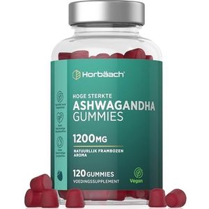 Ashwagandha Gummies 1200mg Ashwagandha extract per dagelijkse portie | 120 vegan gummies voor 2 maanden voorraad | met 5% Withanoliden | Natuurlijke Frambozensmaak | Horbaach