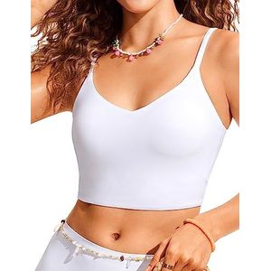 CRZ YOGA Vrouwen Bikini Tops Verstelbare Spaghetti Riemen Zwempak Gewatteerd Atletisch Badpak wit L