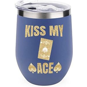 Kiss My Ace Poker herbruikbare koffiebekers roestvrij staal geïsoleerde reismok dubbelwandige wijnbeker blauwe stijl