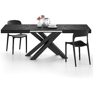Mobili Fiver, Emma 140(220) x90 cm uitschuifbare tafel, cementzwart met zwarte kruispoten, Made In Italy