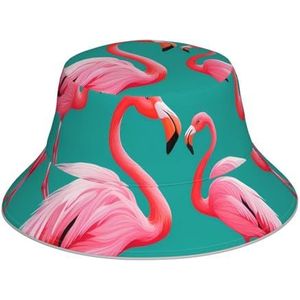 WYJLTTYT Paars Zwart Goth Spooky Mode Unisex Reflecterende Emmer Hoed Packable Visser Zonnehoed Zomer Strand Reizen Zomer Cap, Heerlijk Roze Flamingo's, Eén Maat
