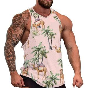 Camel met palmbomen heren tanktop grafische mouwloze bodybuilding T-shirts casual strand T-shirt grappige sportschool spier