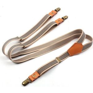 ROUZIHU Y-bandclip met drie clips van echt leren band en broekriem met gestreepte jarretelriem(Brown)