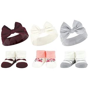 Hudson Baby Infant Girl Headband and Socks Giftset, Burgundy Gray, One Size