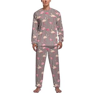 Roze Flamingo Zachte Heren Pyjama Set Comfortabele Lange Mouw Loungewear Top En Broek Geschenken 2XL