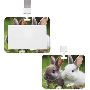 ID-kaart badgehouder met lanyards twee kleine schattige konijnen ID-naamplaatje waterdicht zwaar werk badge clip schuifkaart beschermer beschermhoes voor vrouwen mannen