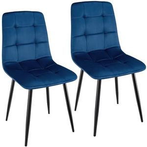 WAFTING Eetkamerstoelen, set van 2, gestoffeerde stoel met hoge rugleuning en Nederlands fluwelen design, eettafelstoelen met metalen voet, voor eetkamer, woonkamer en ontvangstruimte, donkerblauw