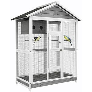 PawHut vogelkooi parkiet met 4 zitstokken, vogelboer met uitschuifbare vloerbak voor binnen en buiten, vogelhuis voor kanaries, sparren, 112 x 68 x 154 cm