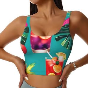 Tropische cocktails print comfortabel vrouwen sport vest yoga workout vest voor vrouwen lichtgewicht zomer, Zwart, S
