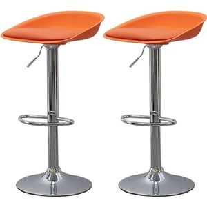 SAFWELAU Hoge kruk stoel barkruk set van 2 PU-lederen barstoelen, verstelbare draaibare barkruk voor keuken restaurant pub koffie (kleur: oranje)
