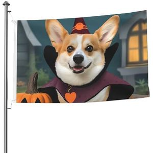 Vlag 5 x 8 ft vlaggen voor buiten grappige banner tuinvlag dubbelzijdige Halloween corgi hond heks welkom werf banners voor thuis tuin tuin gazon binnen/buiten decor vlaggen