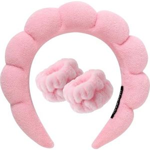 DRESHOW Spa Hoofdband voor Wassen Gezicht Polsband Pak Spons Zachte Badstof Make-up Huidverzorging Anti-slip Hoofdband voor Vrouwen