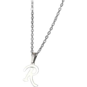 Eenvoudige zilveren kleur 26 letter hanger ketting mode unisex AZ initialen roestvrijstalen choker sleutelbeen ketting sieraden (Style : FN782186)