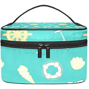 Nautisch patroon kompas anker make-up organizer tas, reizen make-up tas organizer case draagbare cosmetische tas voor vrouwen en meisjes toiletartikelen, Meerkleurig, 22.5x15x13.8cm/8.9x5.9x5.4in